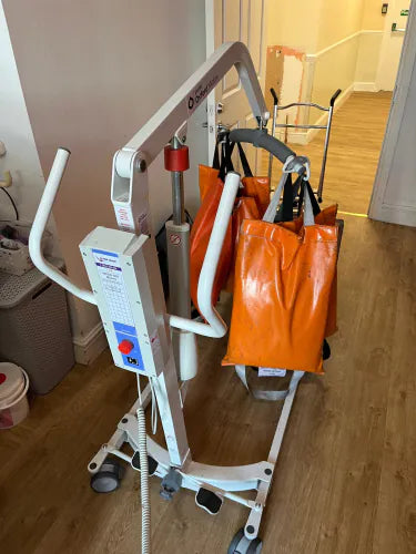 A LOLER inspection being performed by 24 NRG Group in a care home. Using weight test bags to perform a thorough examination.