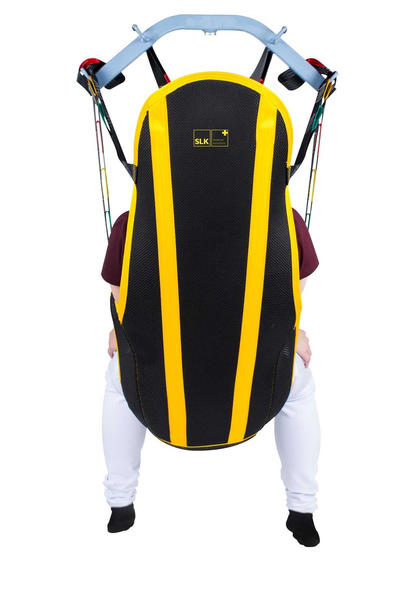 Wellell Bathing Sling in use with patient during bathing transfer, showcasing full-body support.