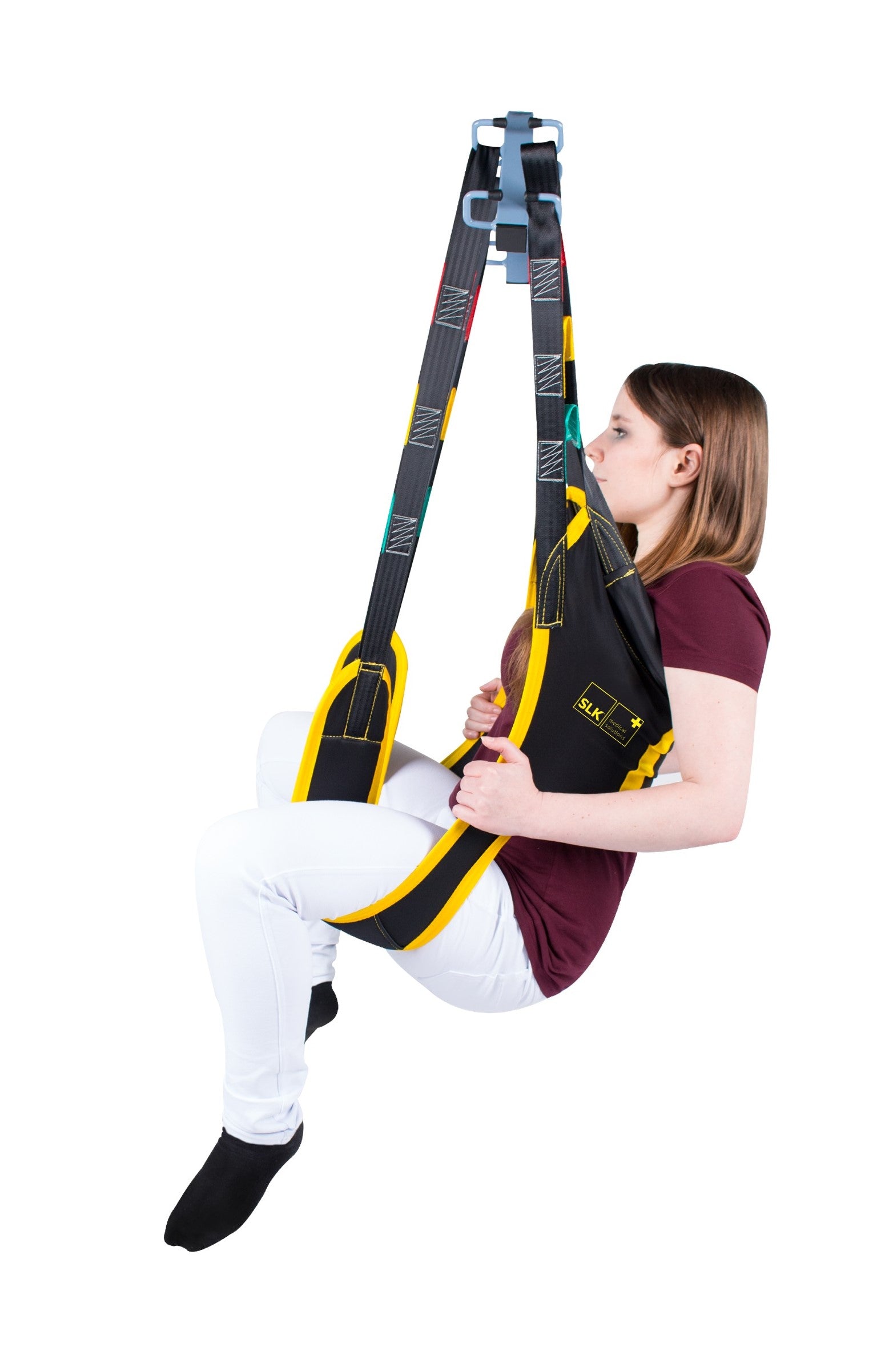 Close-up of Wellell Quick Transfer Sling's easy-fit design with back support and chest loop.
