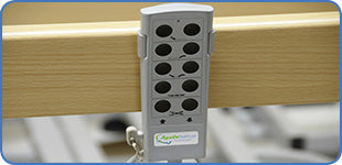 Close-up of handset with lockout and control buttons