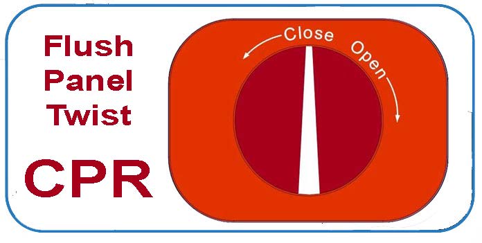 Illustration of CPR twist panel on the Apollo Aura system, showing open and close directional arrows for emergency deflation