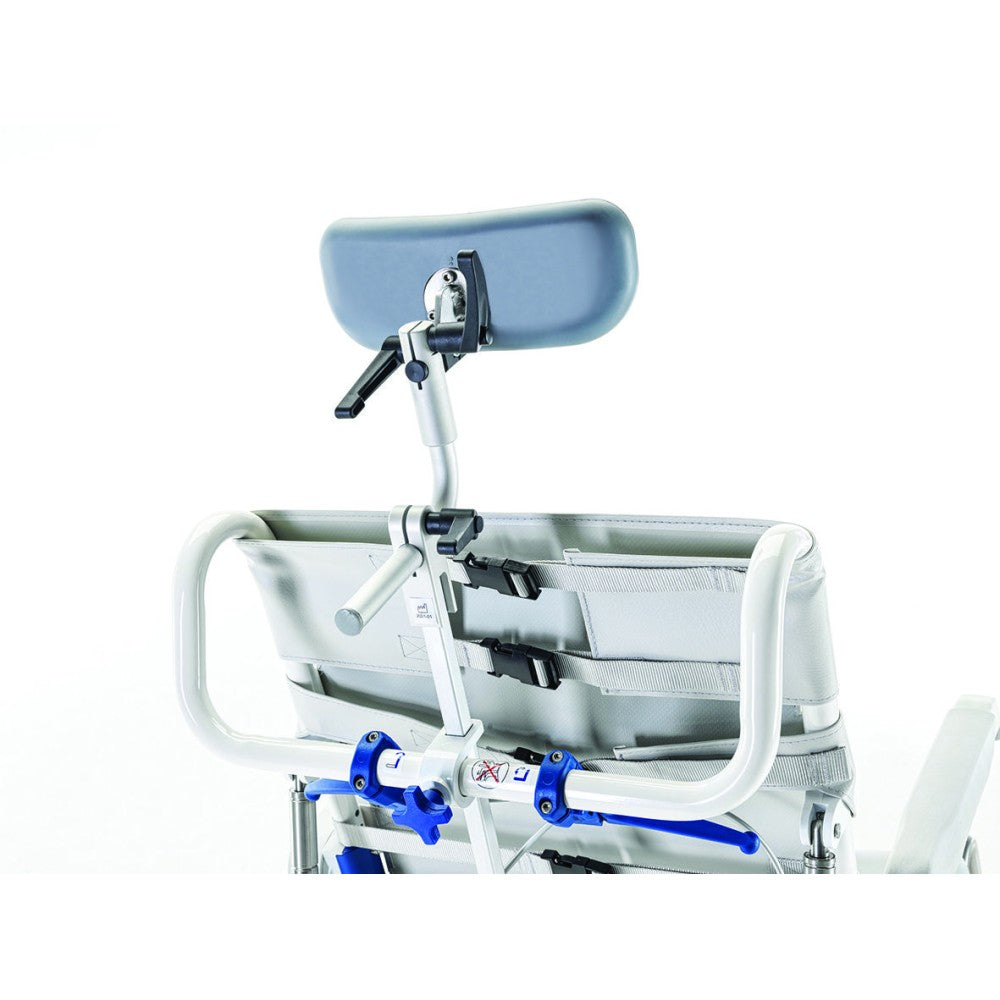 Rear view of Ocean VIP shower chair commode showing tilt adjustment mechanism.