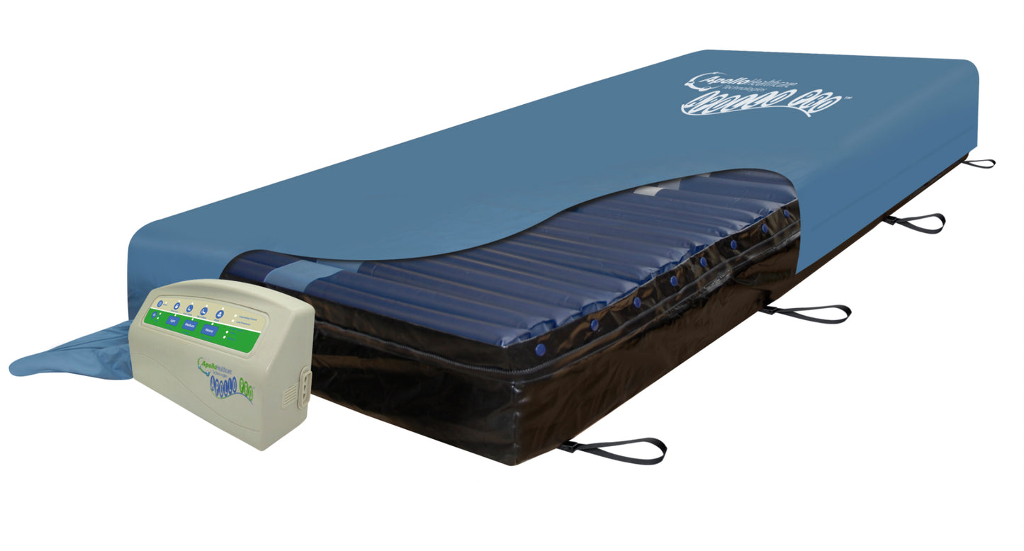 Apollo Pro Plus bariatric dynamic mattress fitted on profiling bed frame with digital control pump at foot end