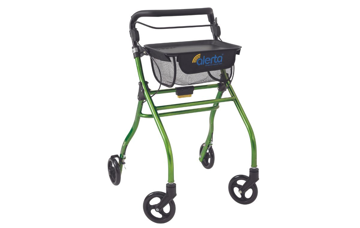Alerta Four-Wheel Aluminium Rollator with Seat and Bag Green