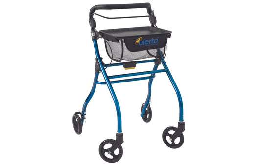 Alerta Four-Wheel Aluminium Rollator with Seat and Bag Blue