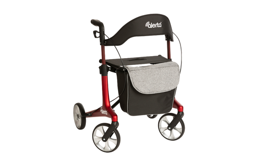 Alerta Carbon Ultra-Lite Rollator front view with seat and backrest Red