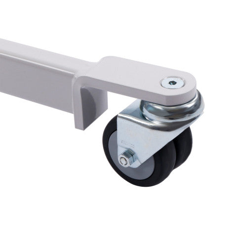 Close-up of front swivel castor wheel on SLK Carry Compact Hoist – smooth-rolling, low-profile design for easy manoeuvrability in care settings.