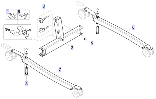 Base and legs fully assembled with 100mm castors, ISA STANDARD elec.