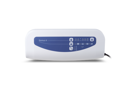 Close-up of Domus 4 V2 control panel with pressure adjustment and power indicators.