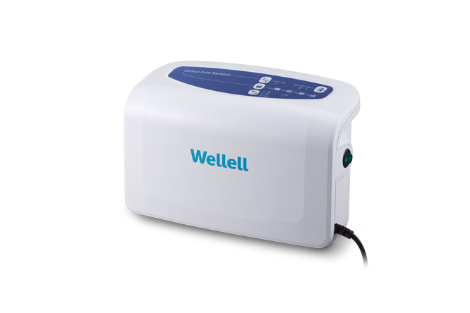 Close-up of Domus Auto Bariatric digital pump with adjustable pressure settings. Side view.