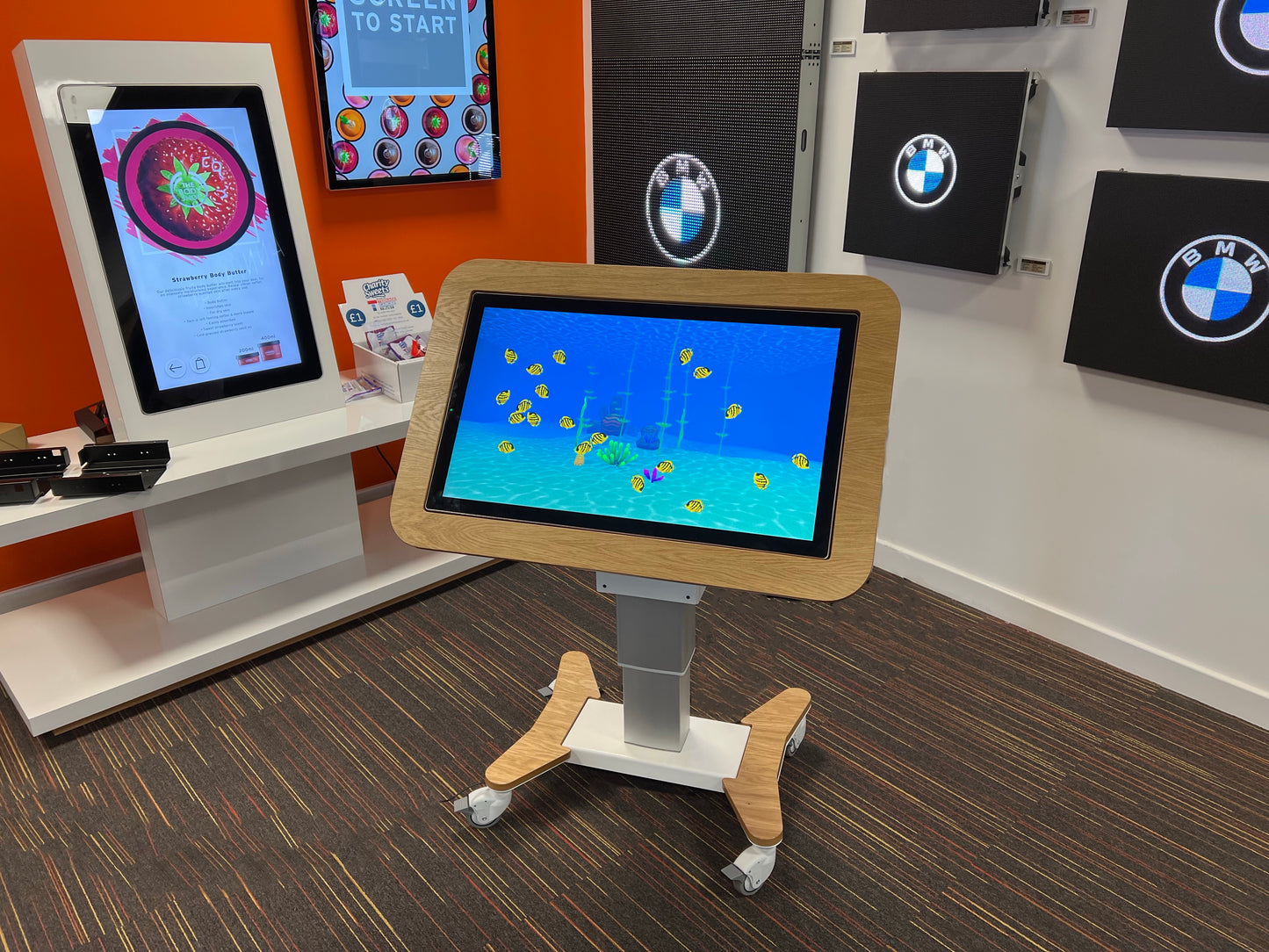 Edutouch Elite MAX 1 Auto Height Adjustable base with soft manual tilt interactive touch screen, activity table.