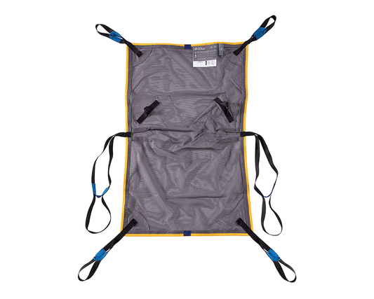 Oxford Long Seat Sling with side apertures laid flat, showing hammock-design with thigh support and attachment loops.