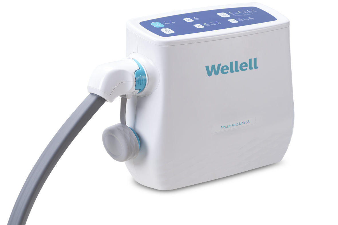 Wellell Procare Auto G3 twin-head compressor pump with control buttons and press-aid CPR quick-release valve.