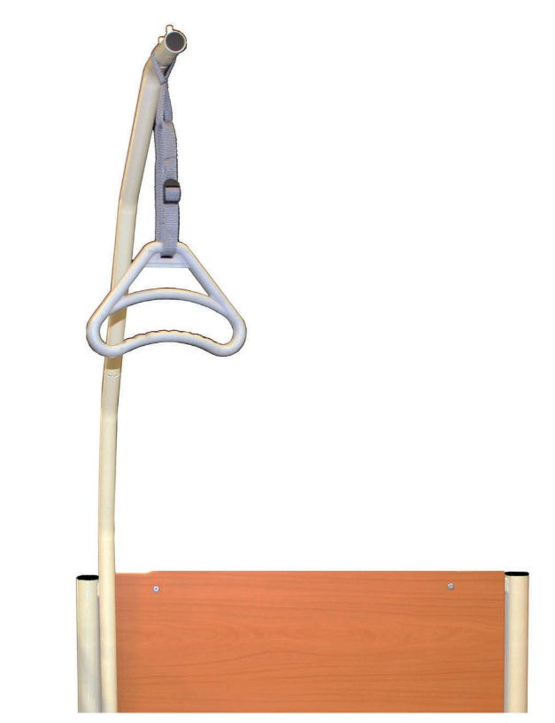 Apollo Lifting Pole attached to profiling bed with handgrip visible