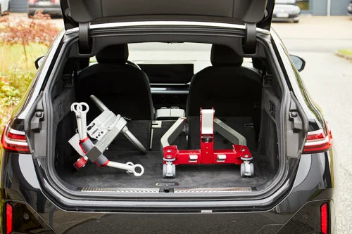Molift Smart 150 split into two parts for easy storage in the back of a car