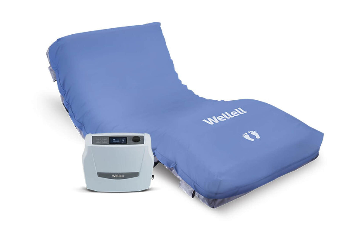 Full view of the optima prone mattress highlighting it's cover design and pump design.