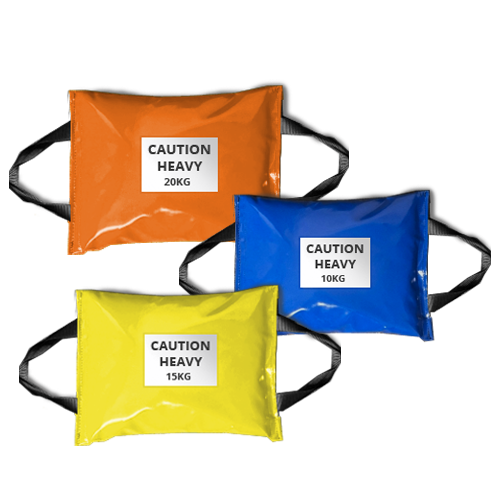 24 NRG Group Multi-Purpose Weight Testing Bags - PRE-ORDER used to perform weight tests on equipment that for under LOLER regulations. Coloured yellow, orange and blue.