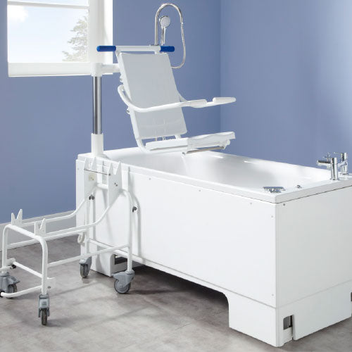 Close-up of detachable powered swing seat for Excel 600 height adjustable bath