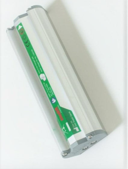 A Molift replacement battery for lifting aids, showing a gray or silver casing with green and white labeling.