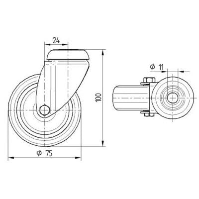 Tente Agila 2470 Series Castor – Non-Braked PJP Bolt Hole 11mm