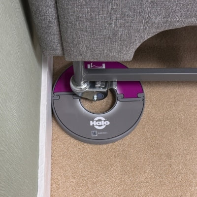 Close-up of Halo™ click-on installation on bed base.