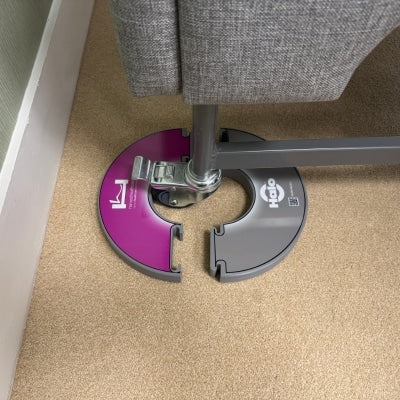 Halo™ ring attached to care home bed castor – showing protective barrier.