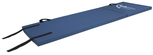 Three-section crash mat unfolded and positioned on the floor