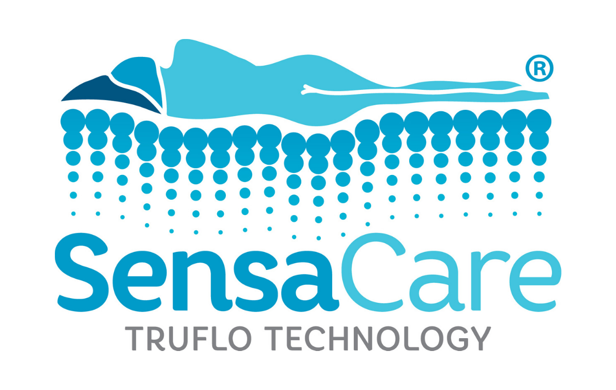 SensaCare logo with truflo technology design on a white background