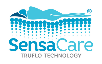 SensaCare logo with truflo technology design on a white background