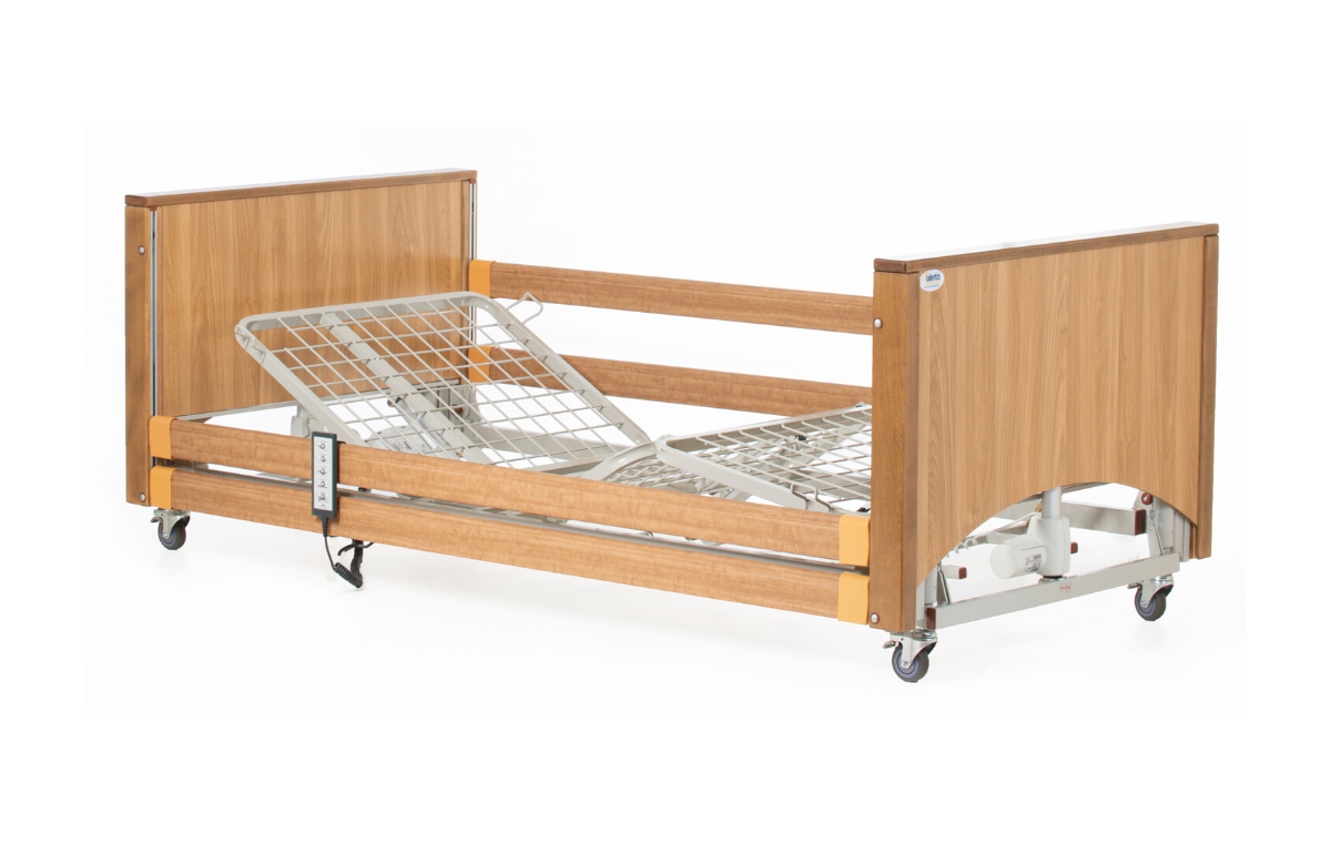 Alerta Lomond Low Bed profiling care bed oak finish front view