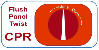 Illustration of CPR twist panel on the Apollo Aura system, showing open and close directional arrows for emergency deflation