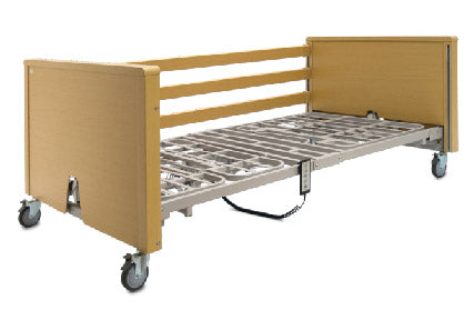 Apollo Olympus Bariatric Folding Bed in unfolded position in the lowered position with side rails