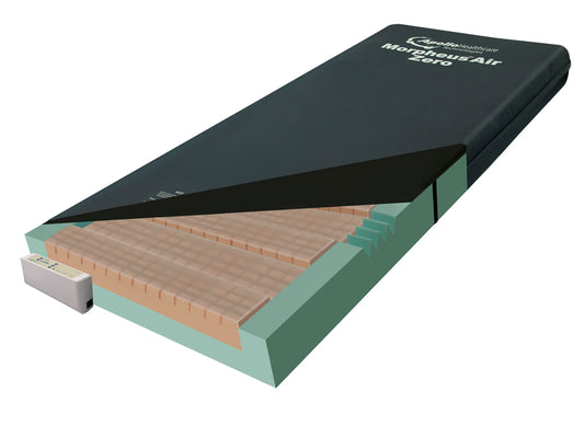Pump attached to Morpheus Air Zero™ mattress demonstrating dynamic therapy activation