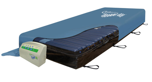Apollo Pro Plus bariatric dynamic mattress fitted on profiling bed frame with digital control pump at foot end