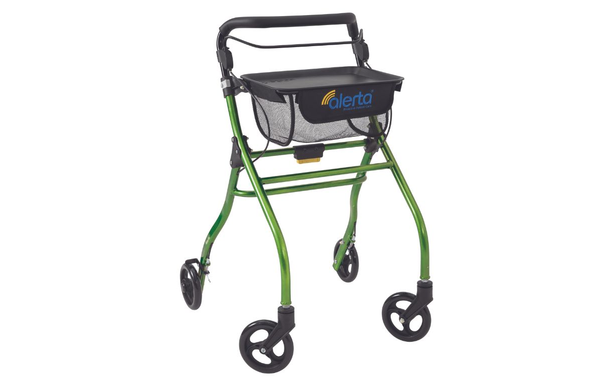 Alerta Four-Wheel Aluminium Rollator with Seat and Bag Green