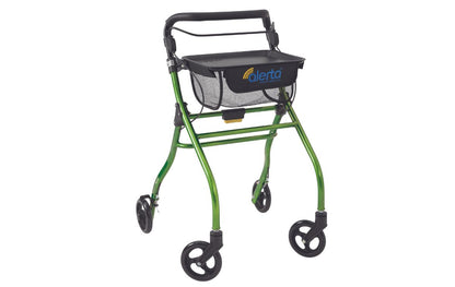 Alerta Four-Wheel Aluminium Rollator with Seat and Bag Green