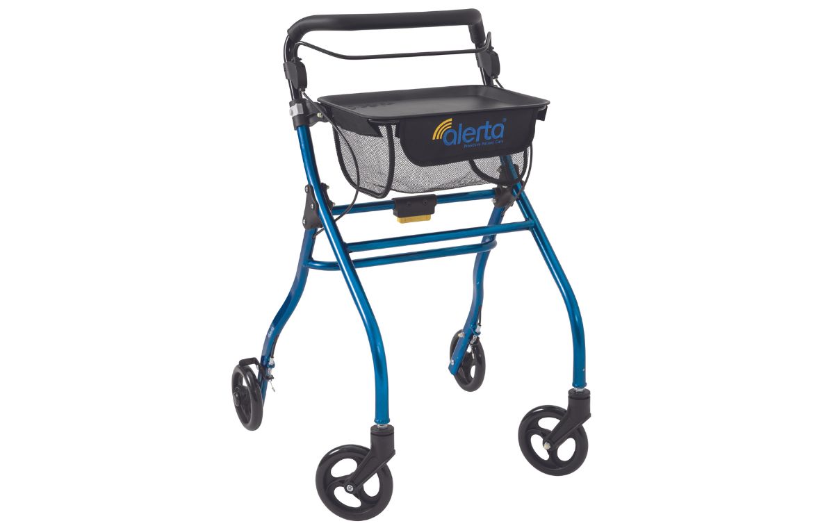 Alerta Four-Wheel Aluminium Rollator with Seat and Bag Blue