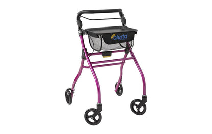 Alerta Four-Wheel Aluminium Rollator with Seat and Bag Red