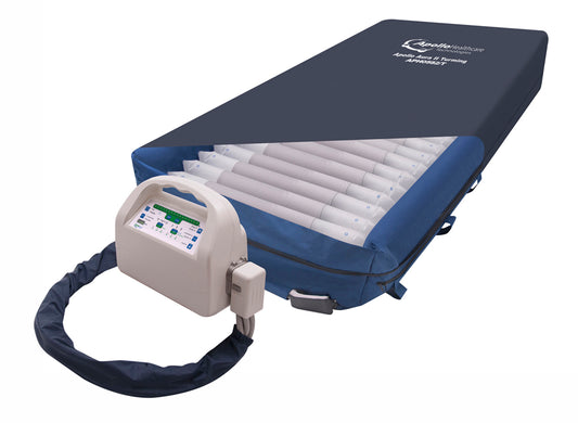 Apollo Aura II Turning Low Air Loss mattress on profiling bed with visible side bolsters