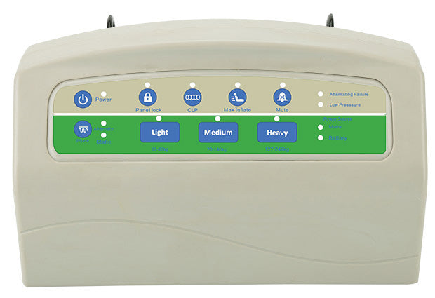 Close-up of Solacium 1 digital pump unit showing illuminated control panel and pressure settings