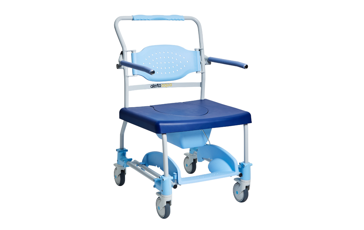 Alerta Aqua Bariatric Shower Commode Chair front view, footrest folded