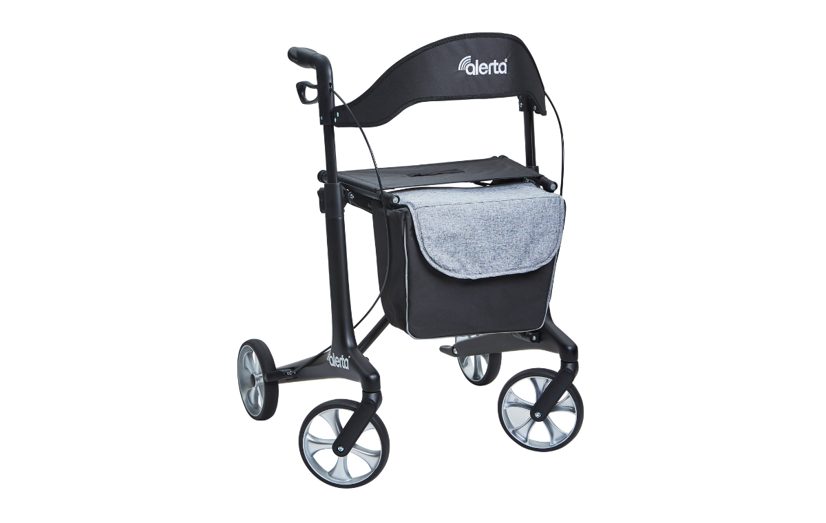 Alerta Carbon Ultra-Lite Rollator front view with seat and backrest Black