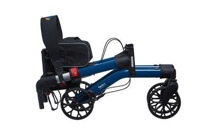 Quick-fold mechanism of Alerta dual folding rollator folded for storage