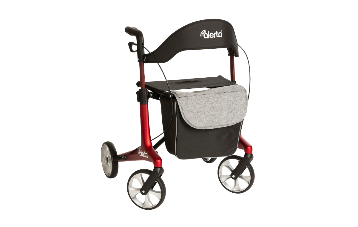 Alerta Carbon Ultra-Lite Rollator front view with seat and backrest Red