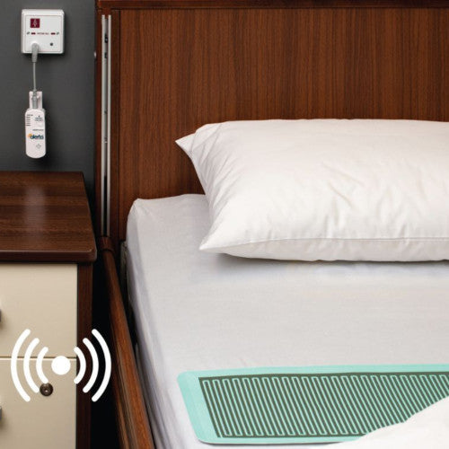 Alerta Wet Sensor Bed Alertamat Wireless With Transmitter In Use