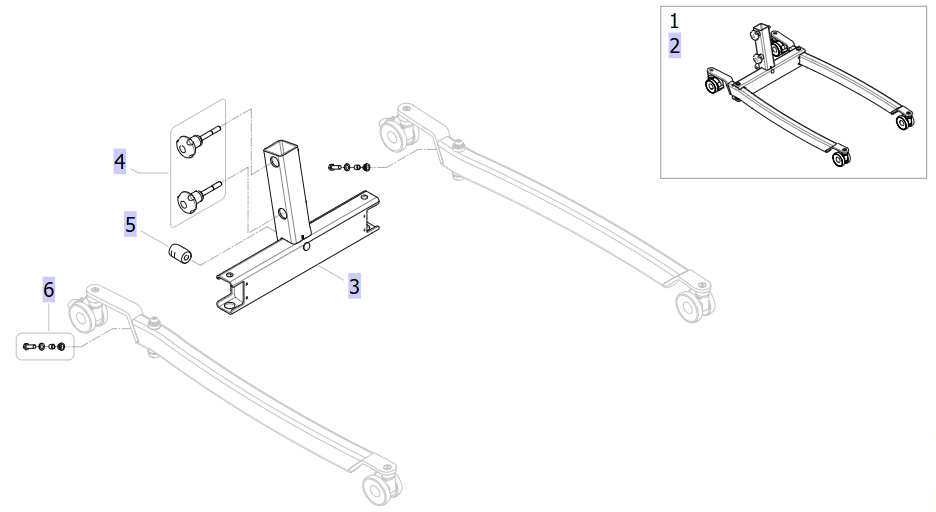 Base for fixed mast and legs exploded diagram Birdie Evo Compact