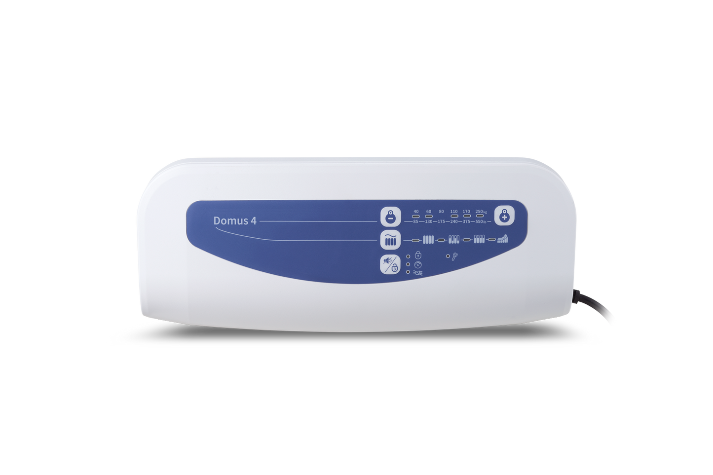 Close-up of Domus 4 V2 control panel with pressure adjustment and power indicators.