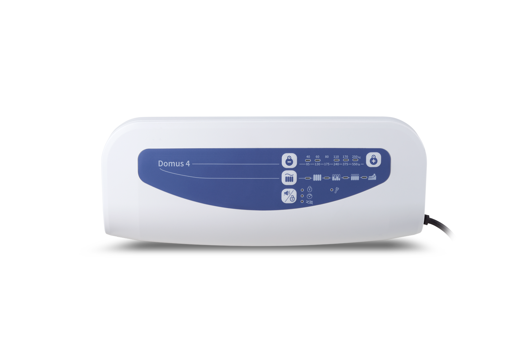 Close-up of Domus 4 V2 control panel with pressure adjustment and power indicators.