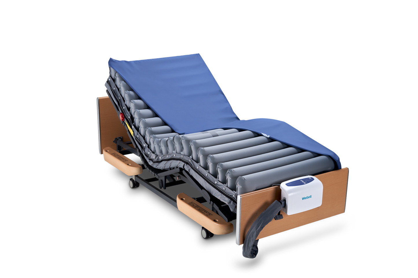 Domus 4 V2 dynamic pressure relief mattress system with digital pump in care home bedroom.