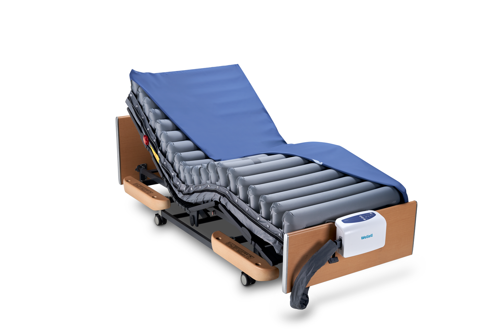 Domus 4 V2 dynamic pressure relief mattress system with digital pump in care home bedroom.